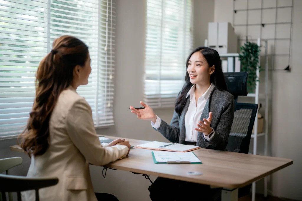 A Professional Nanny giving interview to a Private Agency.